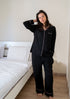 Women Summer Pajama Set Black buttoned shirt + Pants